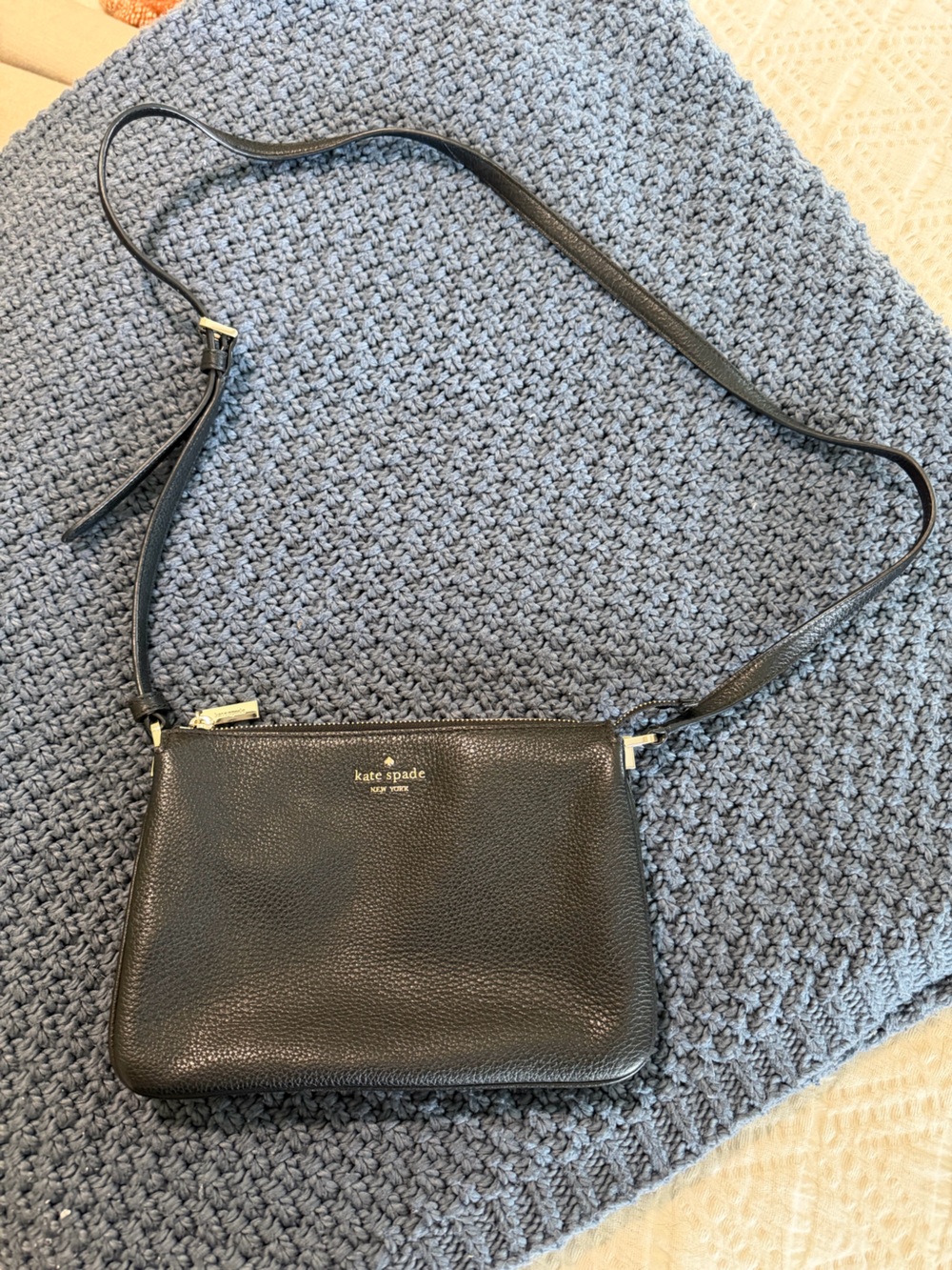 kate spade Black Pebbled Leather Crossbody with Silver Hardware